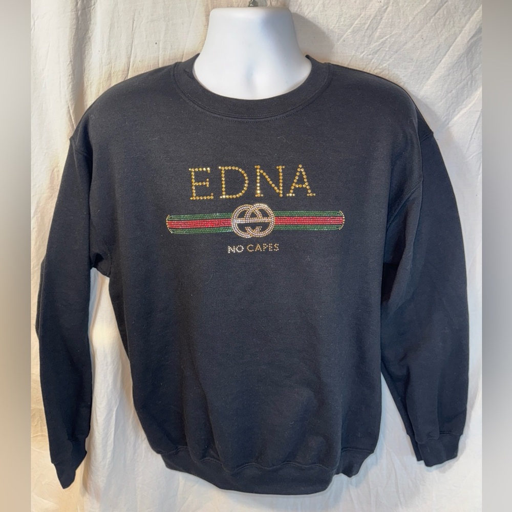 Brand New The Lost Bros Edna Mode Incredibles Rhinestone Fashion Sweatshirt Med